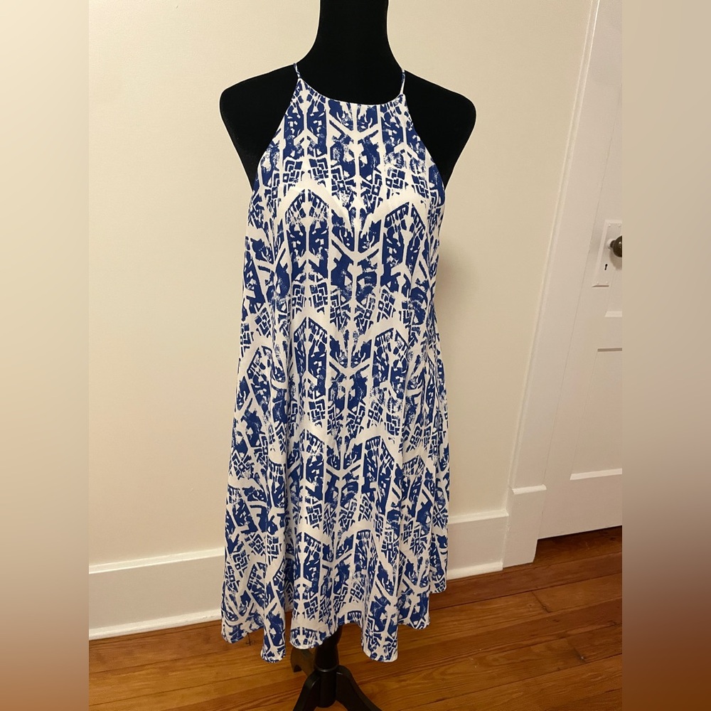 Everly Blue and White Patterned Women's Halter Dress